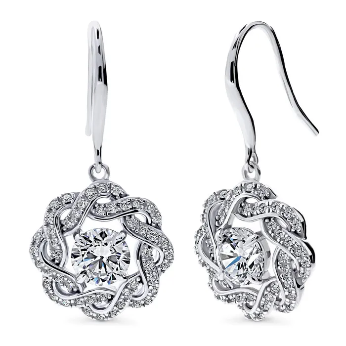 BERRICLE Earrings Flower Woven CZ Necklace and Earrings in Sterling Silver