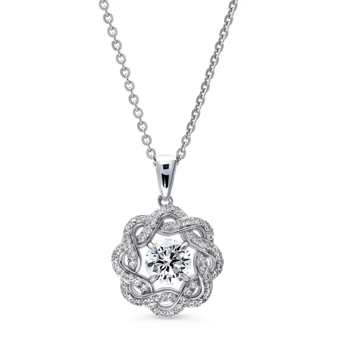 BERRICLE Earrings Flower Woven CZ Necklace and Earrings in Sterling Silver