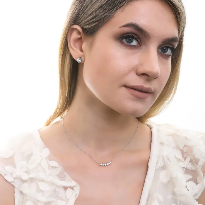 BERRICLE Earrings Graduated Solitaire Crown Set CZ Set in Sterling Silver