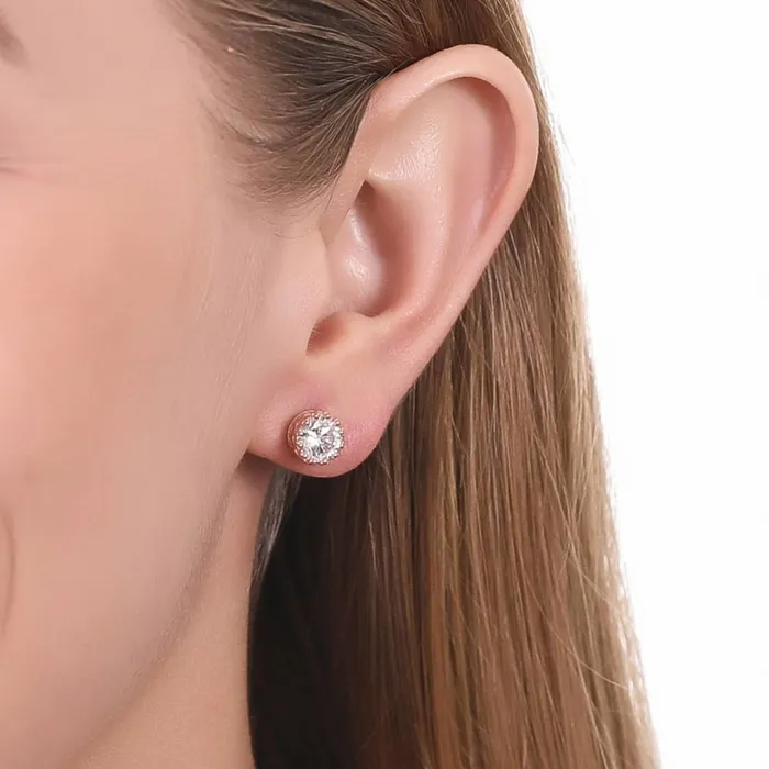 BERRICLE Earrings Graduated Solitaire Crown Set CZ Set in Sterling Silver