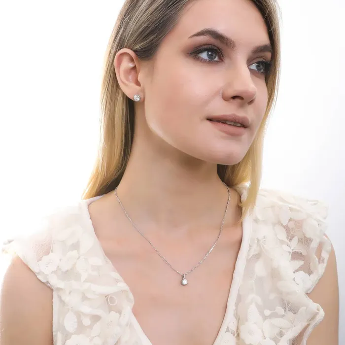 BERRICLE Earrings Graduated Solitaire Crown Set CZ Set in Sterling Silver