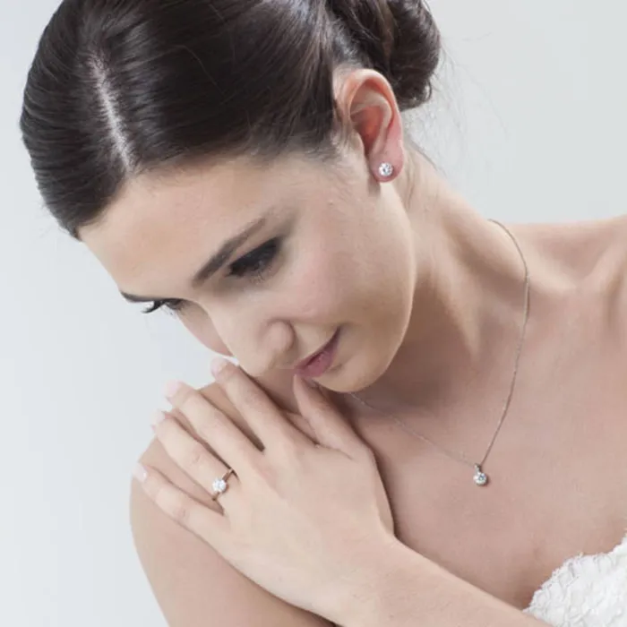 BERRICLE Earrings Graduated Solitaire Crown Set CZ Set in Sterling Silver