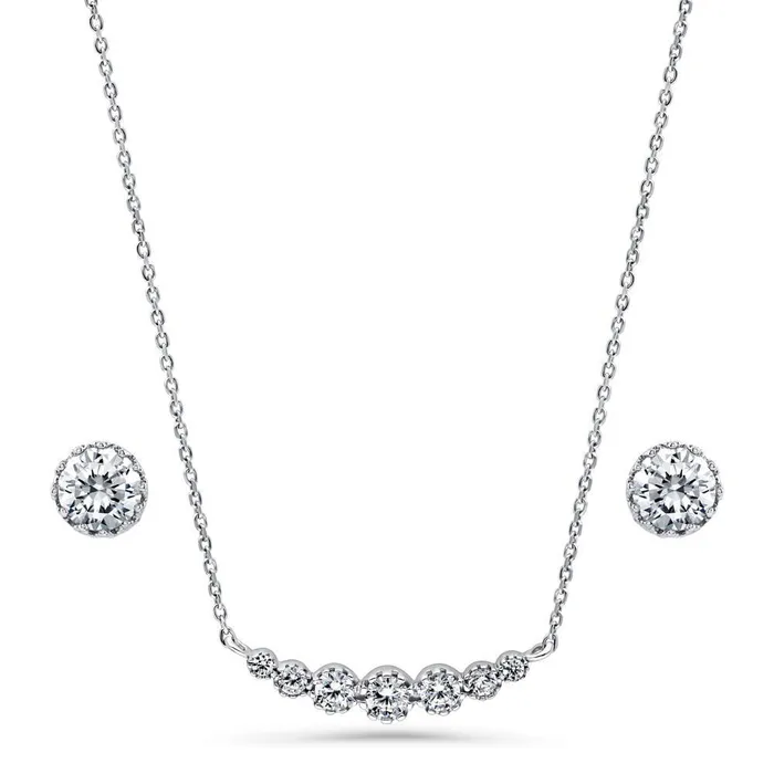 BERRICLE Earrings Graduated Solitaire Crown Set CZ Set in Sterling Silver