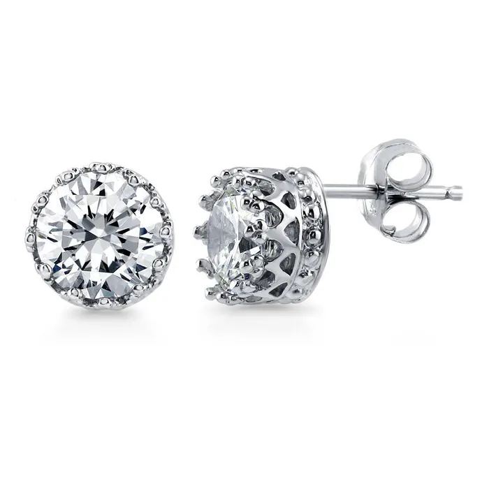 BERRICLE Earrings Graduated Solitaire Crown Set CZ Set in Sterling Silver