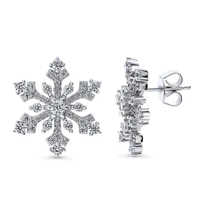 BERRICLE Earrings Snowflake CZ Stud Earrings in Sterling Silver