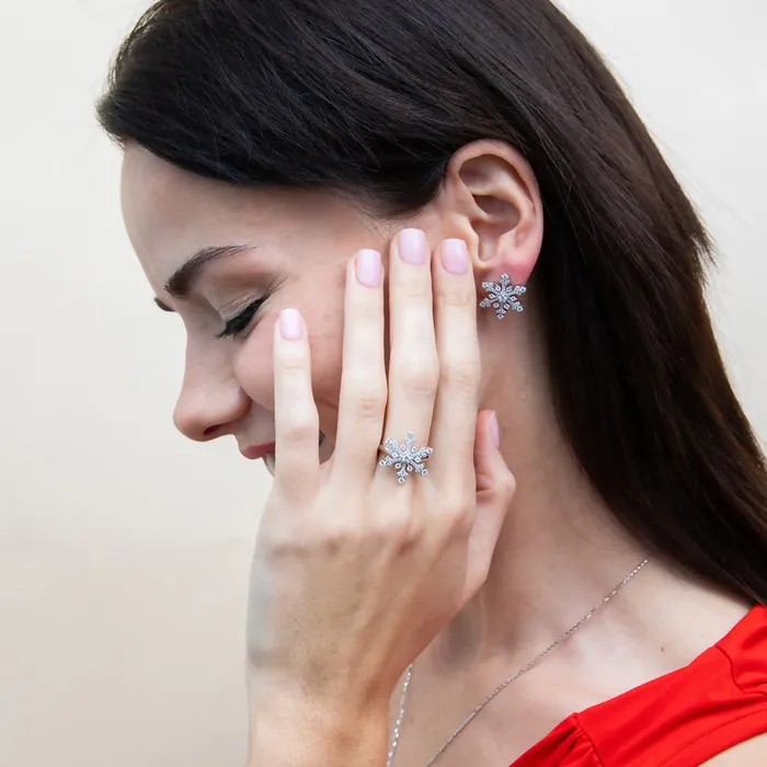 BERRICLE Earrings Snowflake CZ Stud Earrings in Sterling Silver
