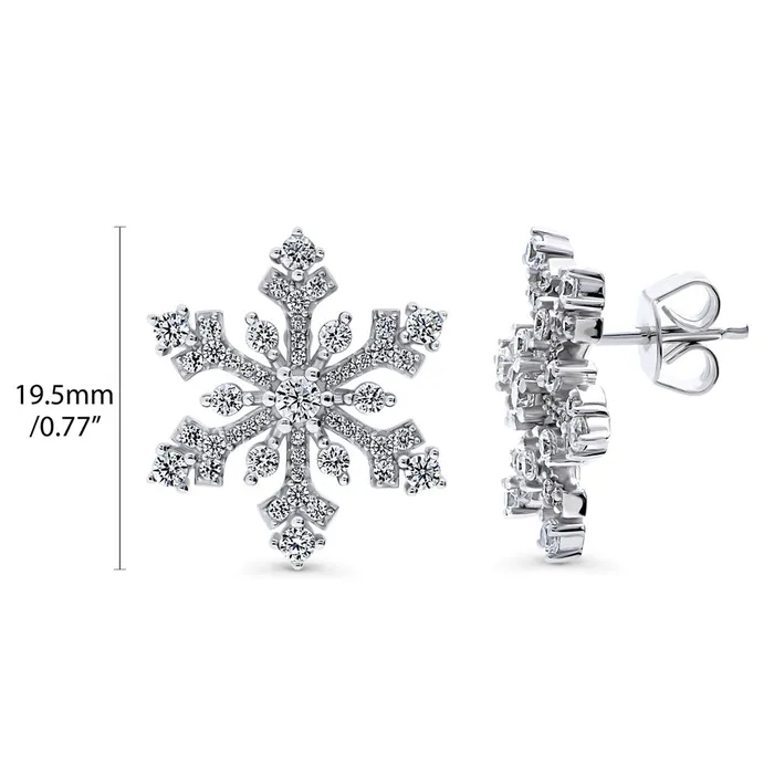 BERRICLE Earrings Snowflake CZ Stud Earrings in Sterling Silver