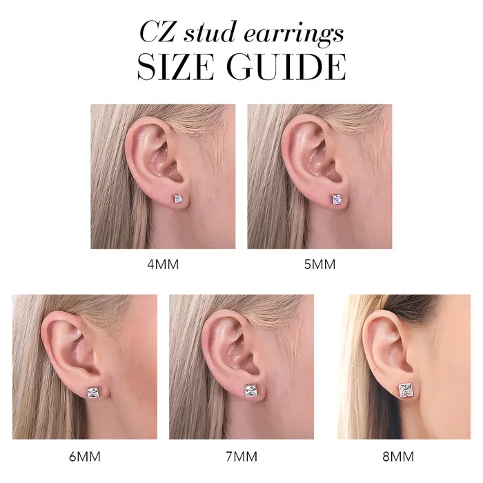 BERRICLE Earrings Solitaire Princess CZ Stud Earrings in Sterling Silver