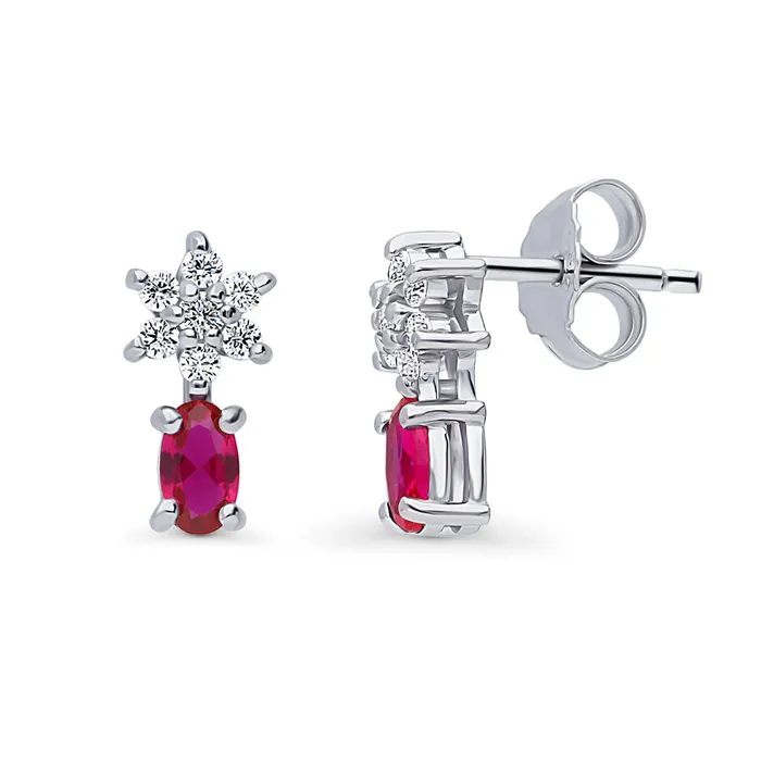 BERRICLE Flower Simulated Ruby CZ Set in Sterling Silver Earrings