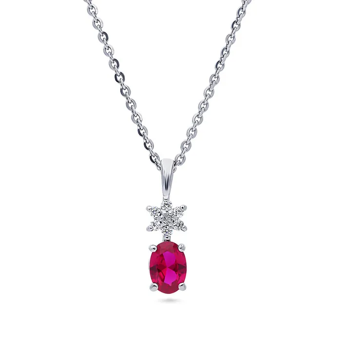 BERRICLE Flower Simulated Ruby CZ Set in Sterling Silver Earrings