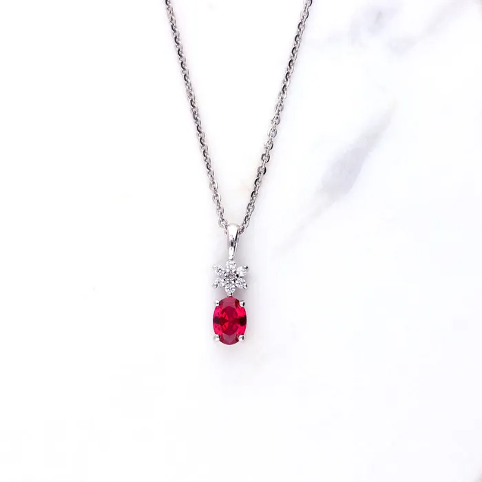 BERRICLE Flower Simulated Ruby CZ Set in Sterling Silver Earrings