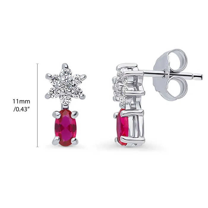 BERRICLE Flower Simulated Ruby CZ Set in Sterling Silver Earrings