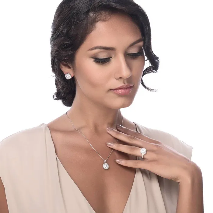 BERRICLE Halo Cushion CZ Stud Earrings in Sterling Silver Earrings