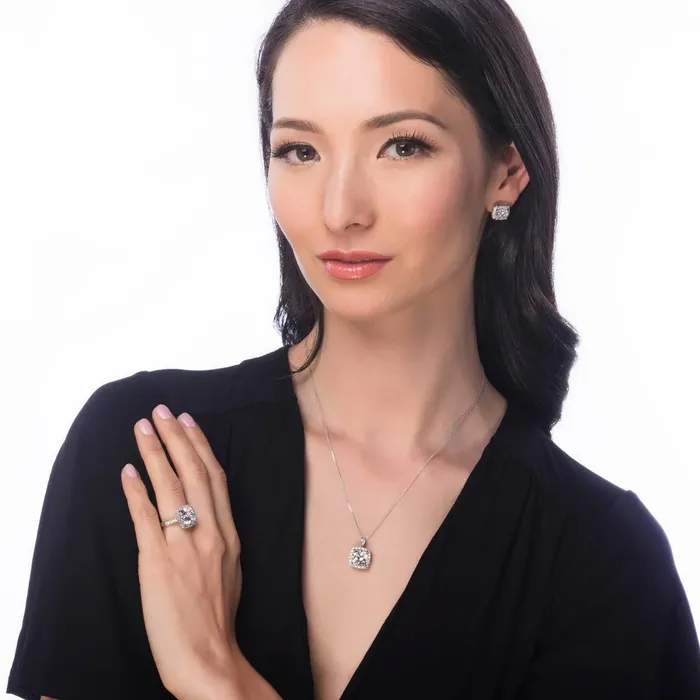 BERRICLE Halo Cushion CZ Stud Earrings in Sterling Silver Earrings