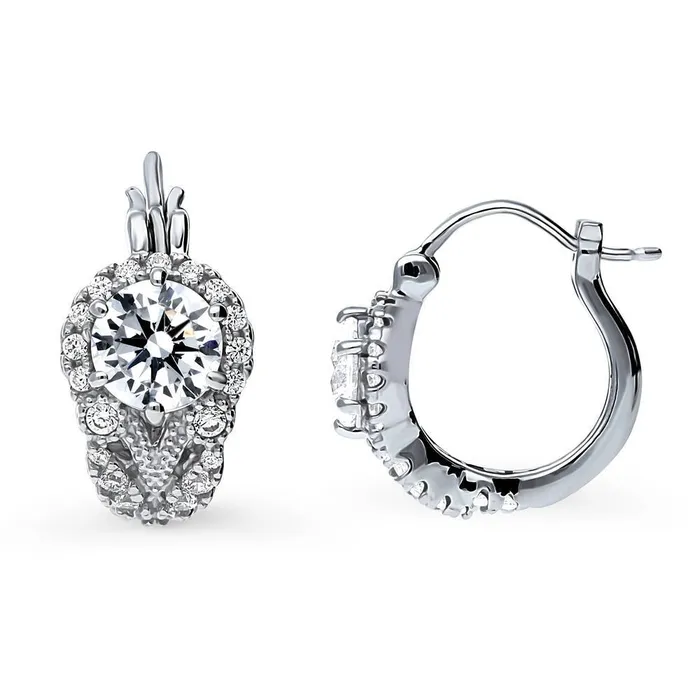 BERRICLE Halo Flower CZ Medium Hoop Earrings in Sterling Silver 07 Earrings
