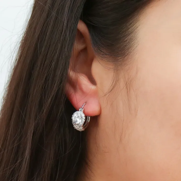 BERRICLE Halo Flower CZ Medium Hoop Earrings in Sterling Silver 07 Earrings