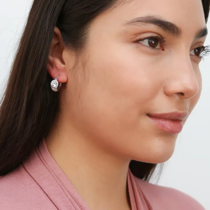 BERRICLE Halo Flower CZ Medium Hoop Earrings in Sterling Silver 07 Earrings