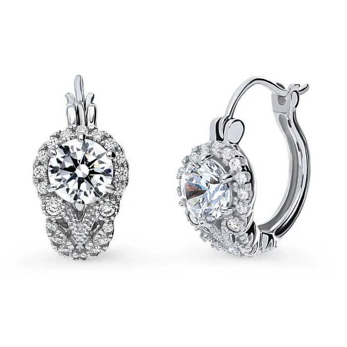 BERRICLE Halo Flower CZ Medium Hoop Earrings in Sterling Silver 07 Earrings