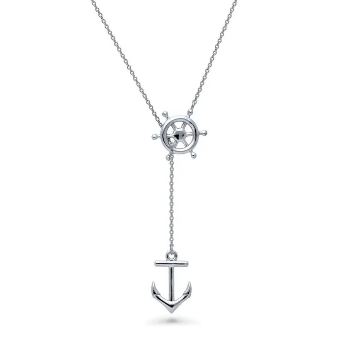 BERRICLE Necklaces Anchor Helm Lariat Necklace in Sterling Silver