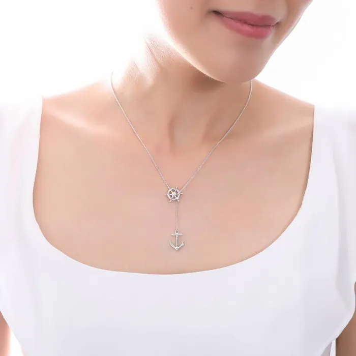 BERRICLE Necklaces Anchor Helm Lariat Necklace in Sterling Silver