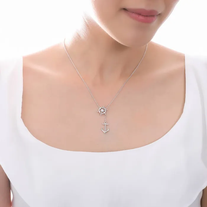 BERRICLE Necklaces Anchor Helm Lariat Necklace in Sterling Silver