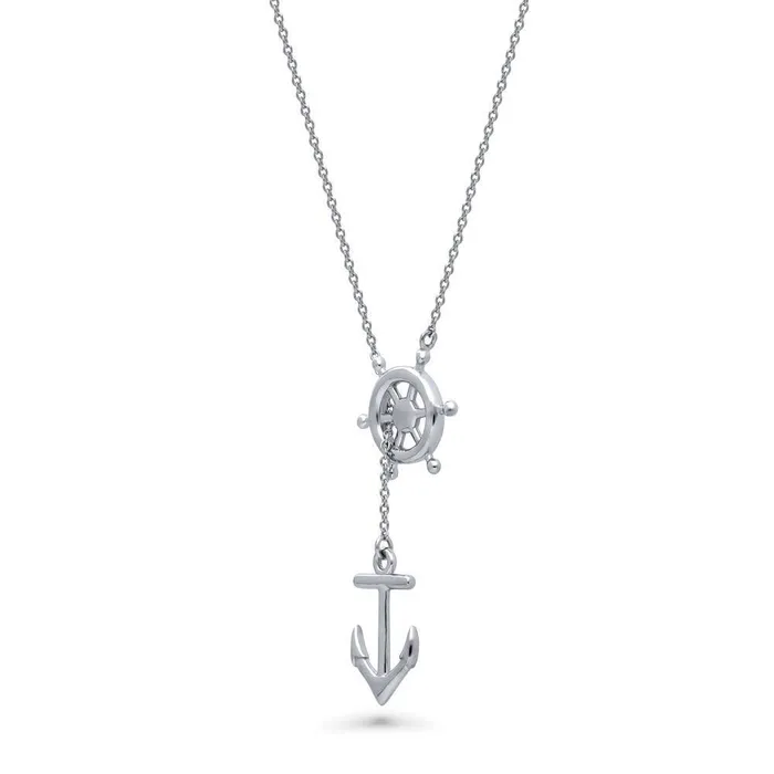 BERRICLE Necklaces Anchor Helm Lariat Necklace in Sterling Silver