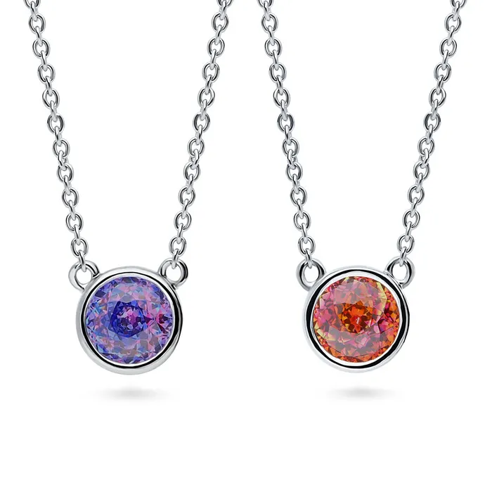 BERRICLE Necklaces Solitaire Kaleidoscope Bezel CZ Necklace in Sterling Silver 08ct