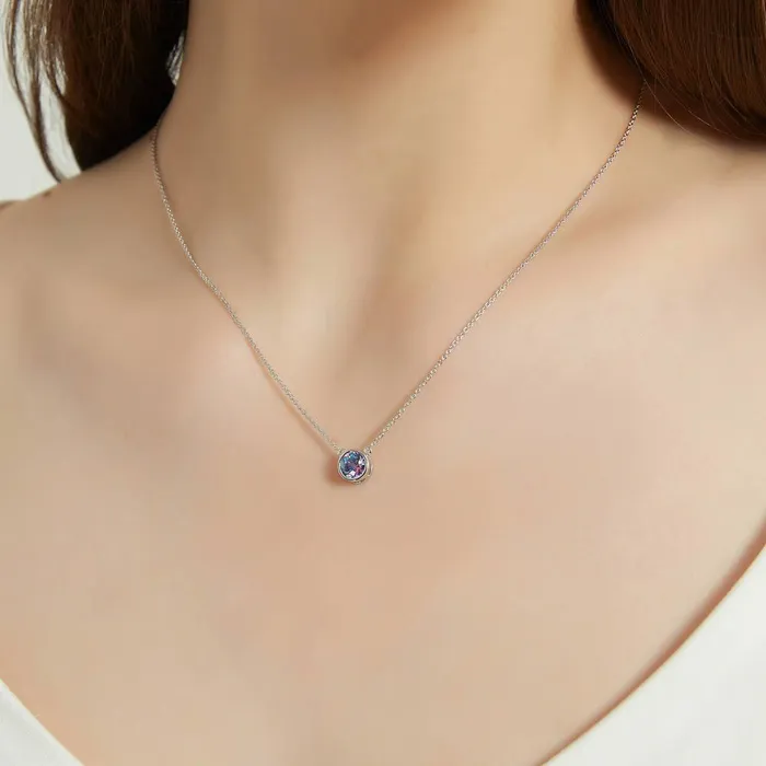 BERRICLE Necklaces Solitaire Kaleidoscope Bezel CZ Necklace in Sterling Silver 08ct