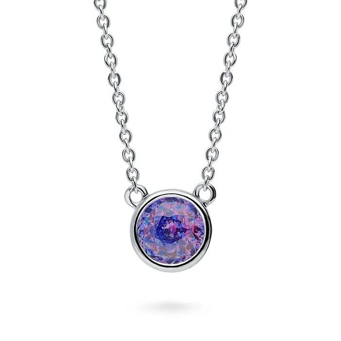 BERRICLE Necklaces Solitaire Kaleidoscope Bezel CZ Necklace in Sterling Silver 08ct