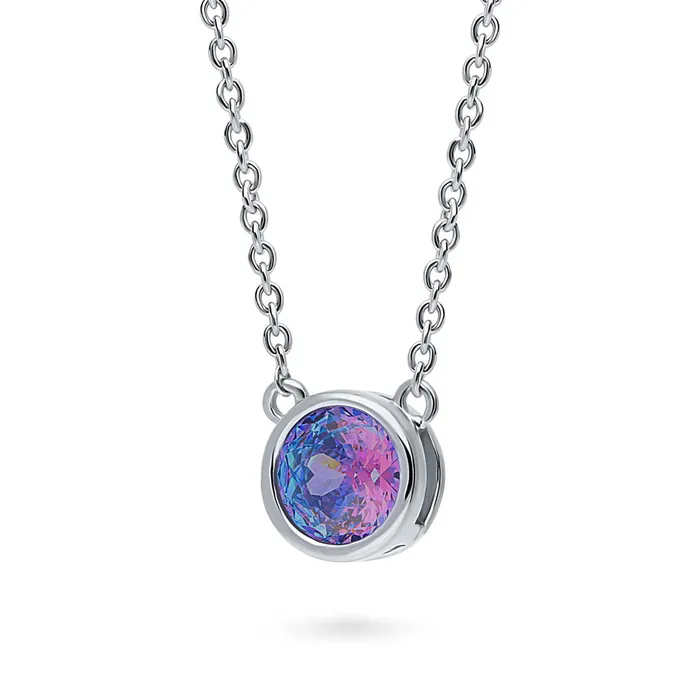 BERRICLE Necklaces Solitaire Kaleidoscope Bezel CZ Necklace in Sterling Silver 08ct