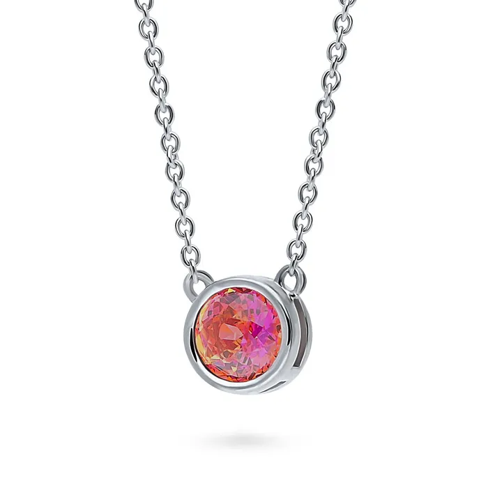 BERRICLE Necklaces Solitaire Kaleidoscope Bezel CZ Necklace in Sterling Silver 08ct
