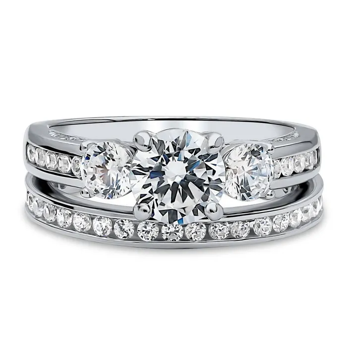 BERRICLE Rings 3Stone 1ct CZ Ring Set in Sterling Silver