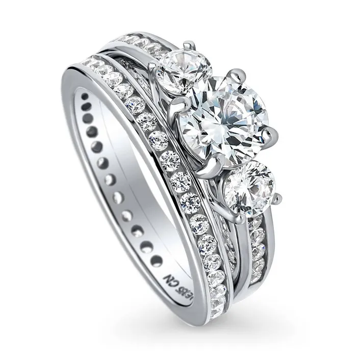 BERRICLE Rings 3Stone 1ct CZ Ring Set in Sterling Silver