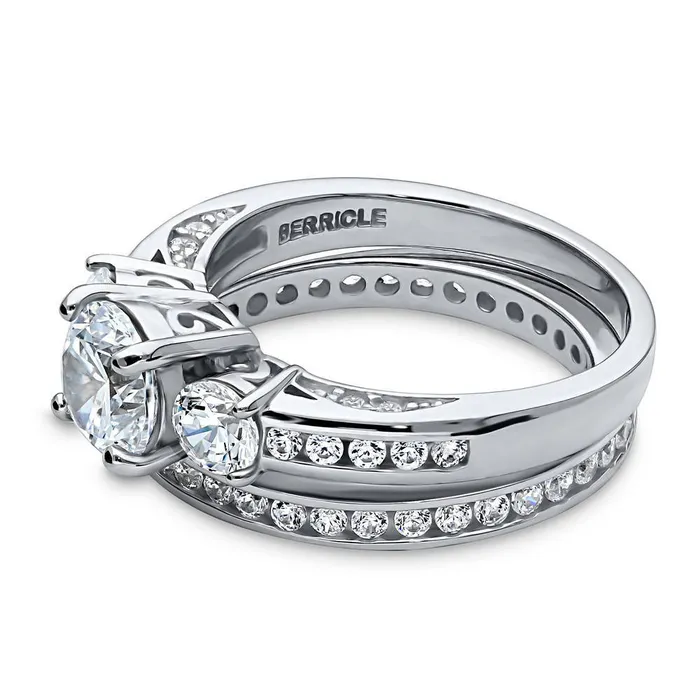 BERRICLE Rings 3Stone 1ct CZ Ring Set in Sterling Silver