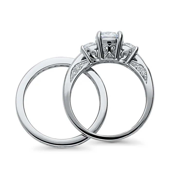 BERRICLE Rings 3Stone 1ct CZ Ring Set in Sterling Silver