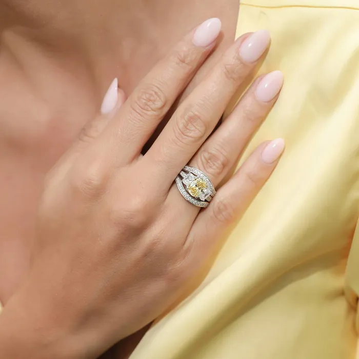 BERRICLE Rings 3Stone Canary Yellow Cushion CZ Ring Set in Sterling Silver
