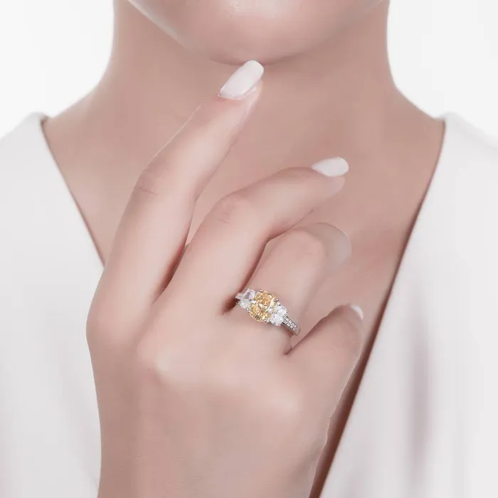 BERRICLE Rings 3Stone Canary Yellow Cushion CZ Ring Set in Sterling Silver