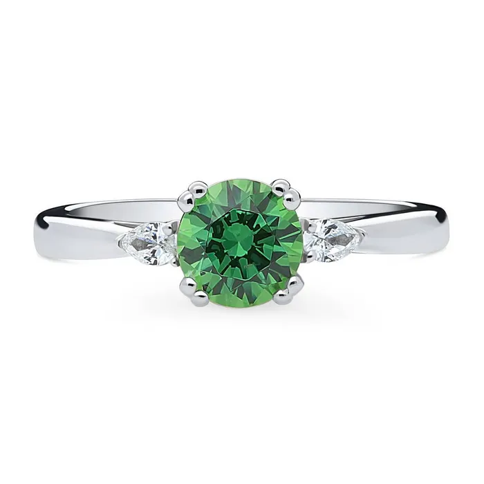 BERRICLE Rings 3Stone Green CZ Ring in Sterling Silver 08ct