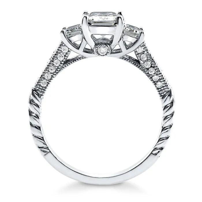 BERRICLE Rings 3Stone Milgrain 1ct Emerald Cut CZ Ring in Sterling Silver