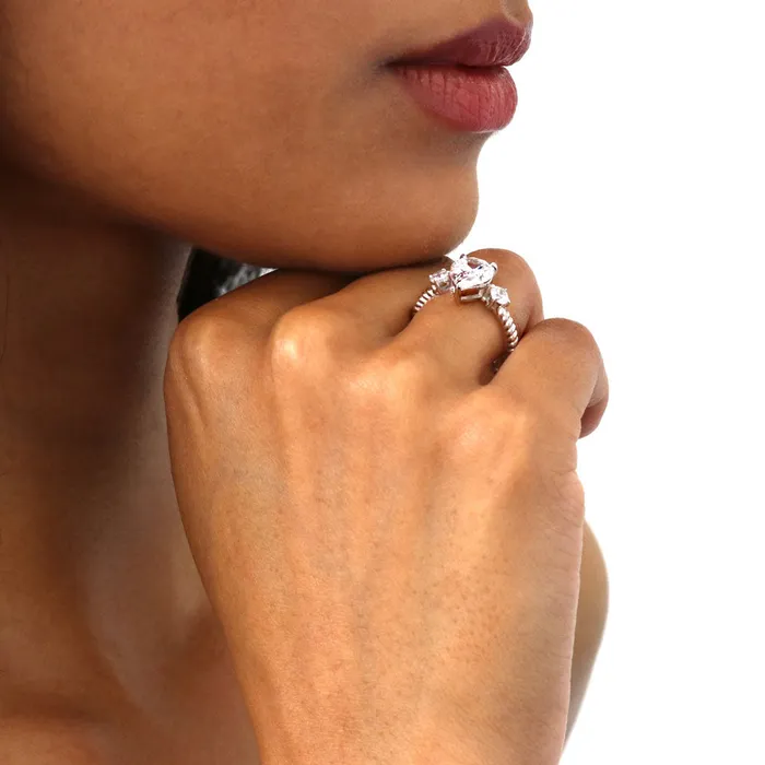 BERRICLE Rings 3Stone Woven 18ct Pear CZ Ring Set in Sterling Silver