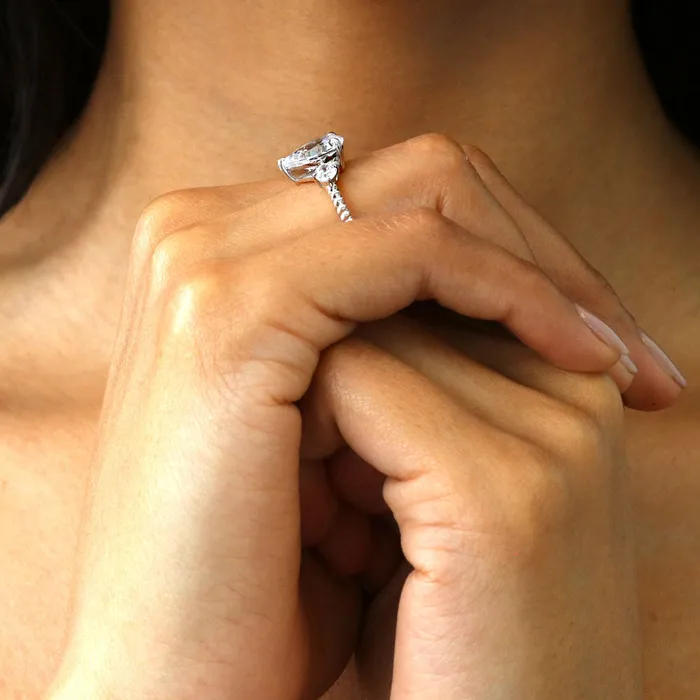 BERRICLE Rings 3Stone Woven 18ct Pear CZ Ring Set in Sterling Silver