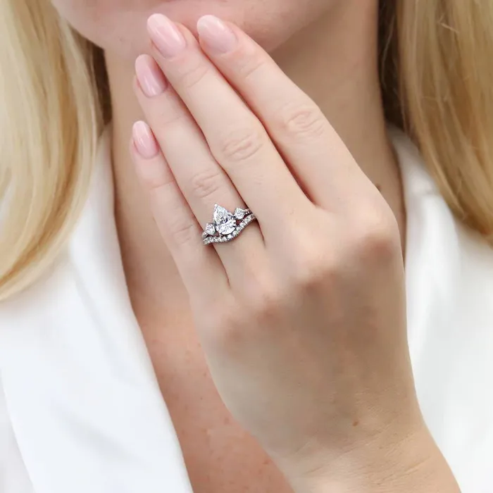 BERRICLE Rings 3Stone Woven 18ct Pear CZ Ring Set in Sterling Silver