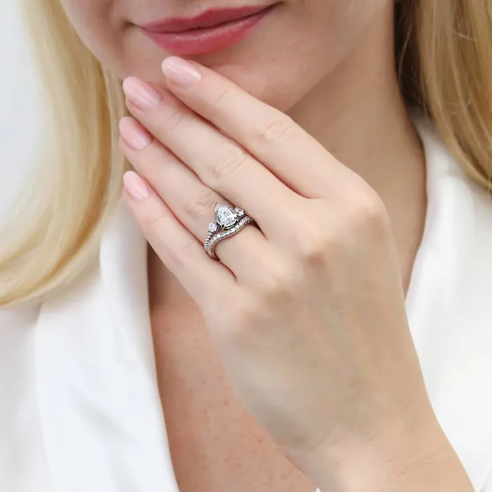 BERRICLE Rings 3Stone Woven 18ct Pear CZ Ring Set in Sterling Silver