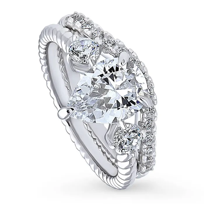BERRICLE Rings 3Stone Woven 18ct Pear CZ Ring Set in Sterling Silver