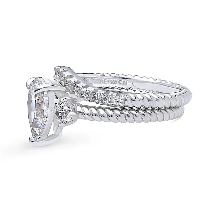 BERRICLE Rings 3Stone Woven 18ct Pear CZ Ring Set in Sterling Silver