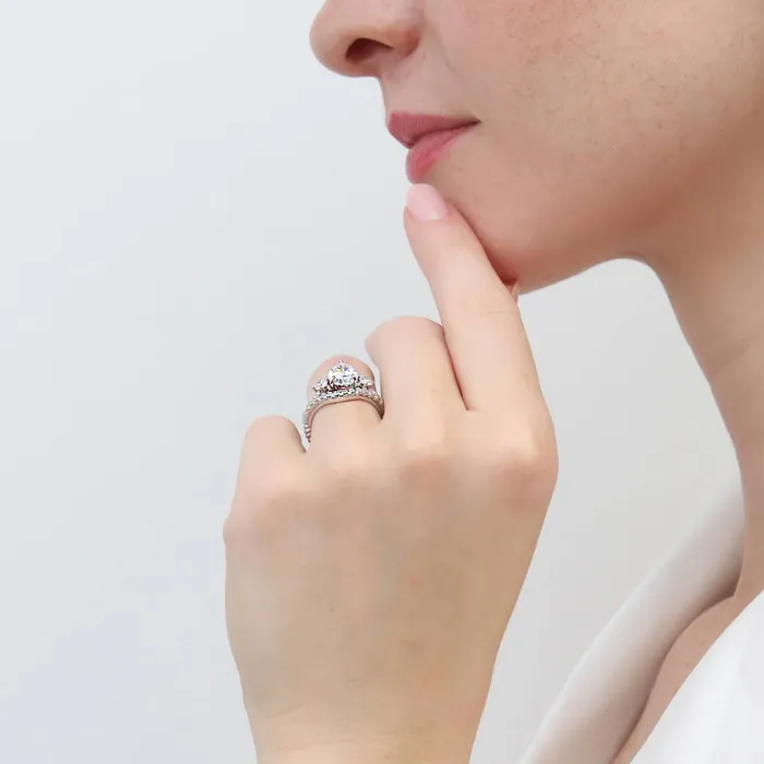BERRICLE Rings 3Stone Woven 18ct Pear CZ Ring Set in Sterling Silver