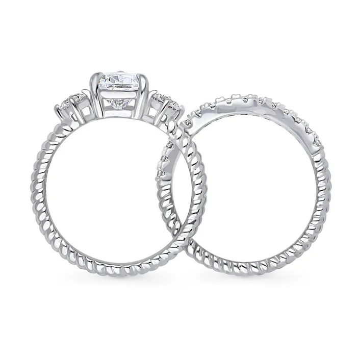 BERRICLE Rings 3Stone Woven 18ct Pear CZ Ring Set in Sterling Silver