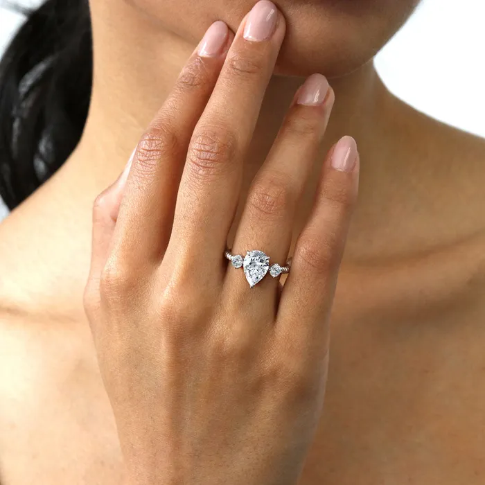 BERRICLE Rings 3Stone Woven 18ct Pear CZ Ring Set in Sterling Silver