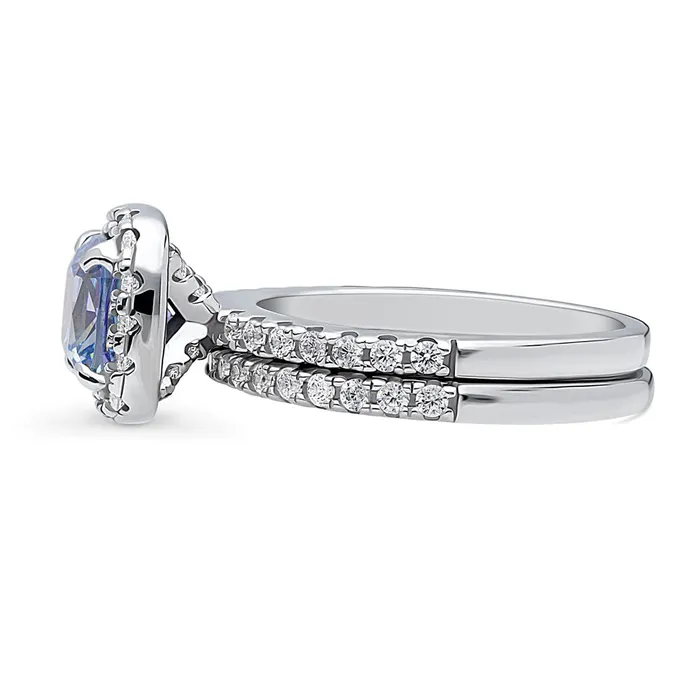 BERRICLE Rings Halo Kaleidoscope Purple Aqua CZ Ring Set in Sterling Silver