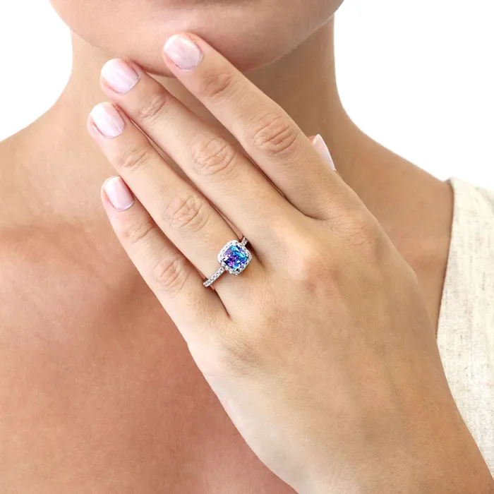 BERRICLE Rings Halo Kaleidoscope Purple Aqua CZ Ring Set in Sterling Silver